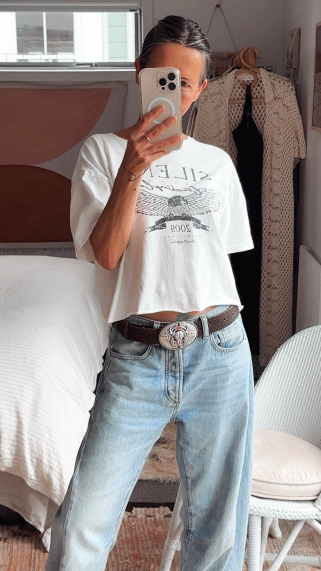 IVAN // Buffalo Skull & Feathers Metal Belt Buckle & Brown Leather Belt // Free Size