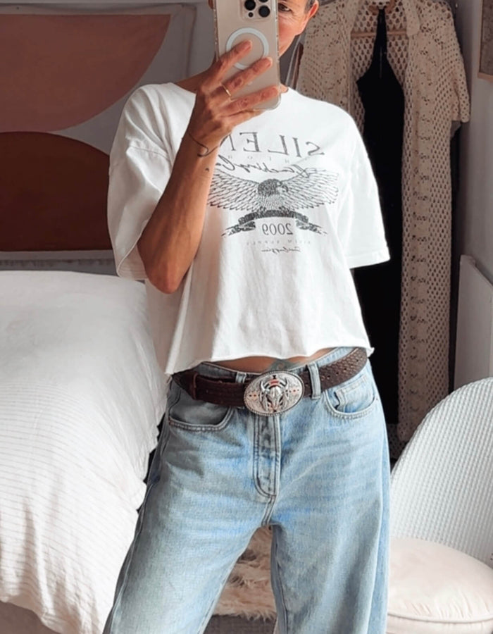 IVAN // Buffalo Skull & Feathers Metal Belt Buckle & Brown Leather Belt // Free Size