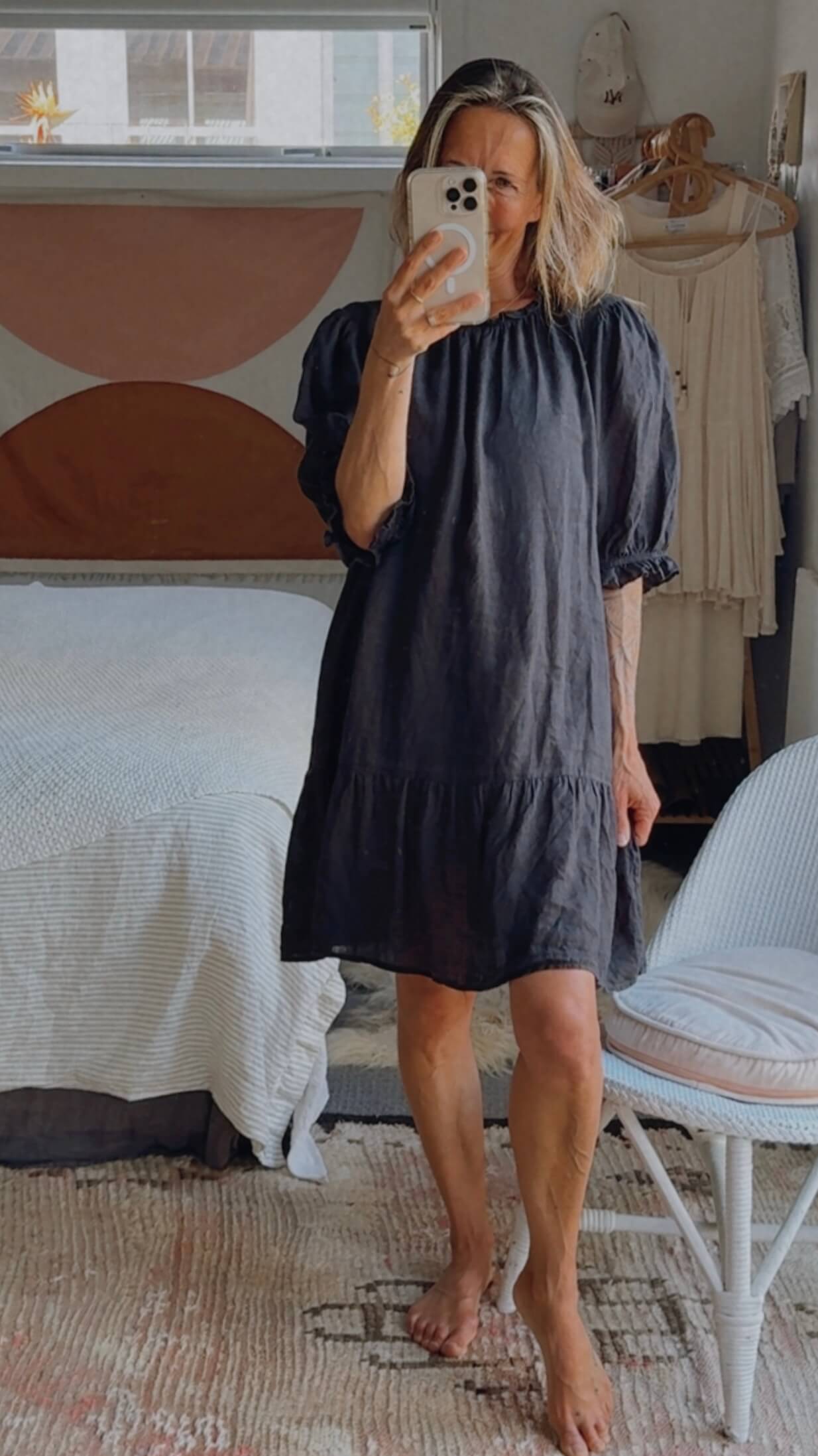 STELLA + GEMMA // Linen Shift Dress // Black // Size 14