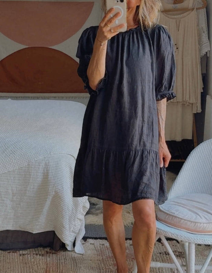 STELLA + GEMMA // Linen Shift Dress // Black // Size 14
