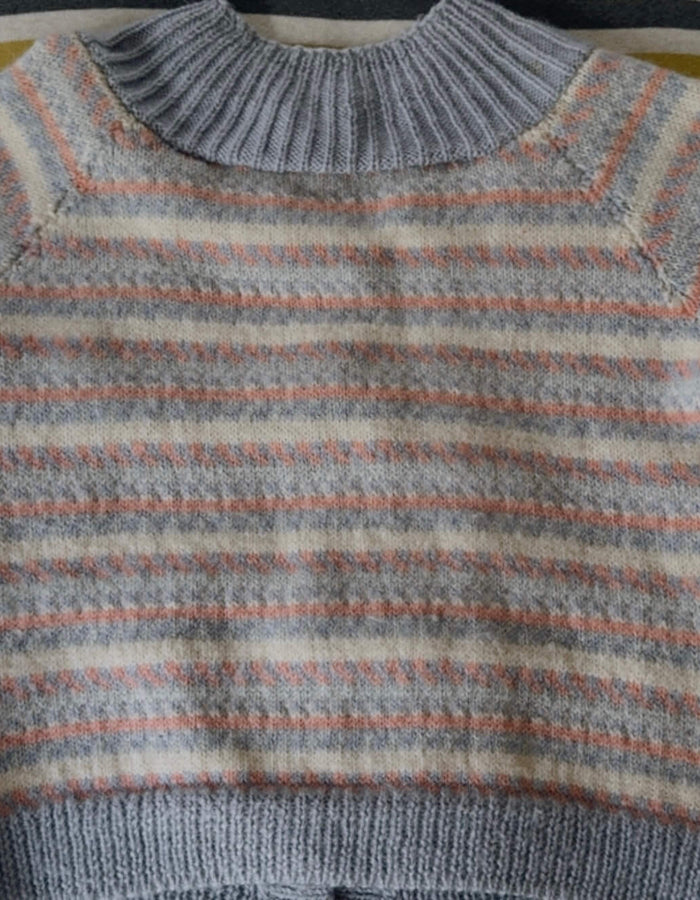 Hand-knitted Woollen Cardi // Duck Egg Blue/Pink/Cream // Free Size