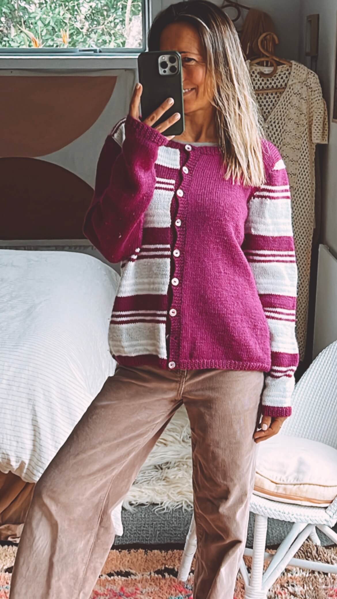 Fuschia Striped Woollen Cardi // Small