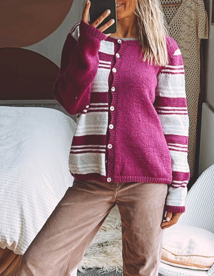 Fuschia Striped Woollen Cardi // Small