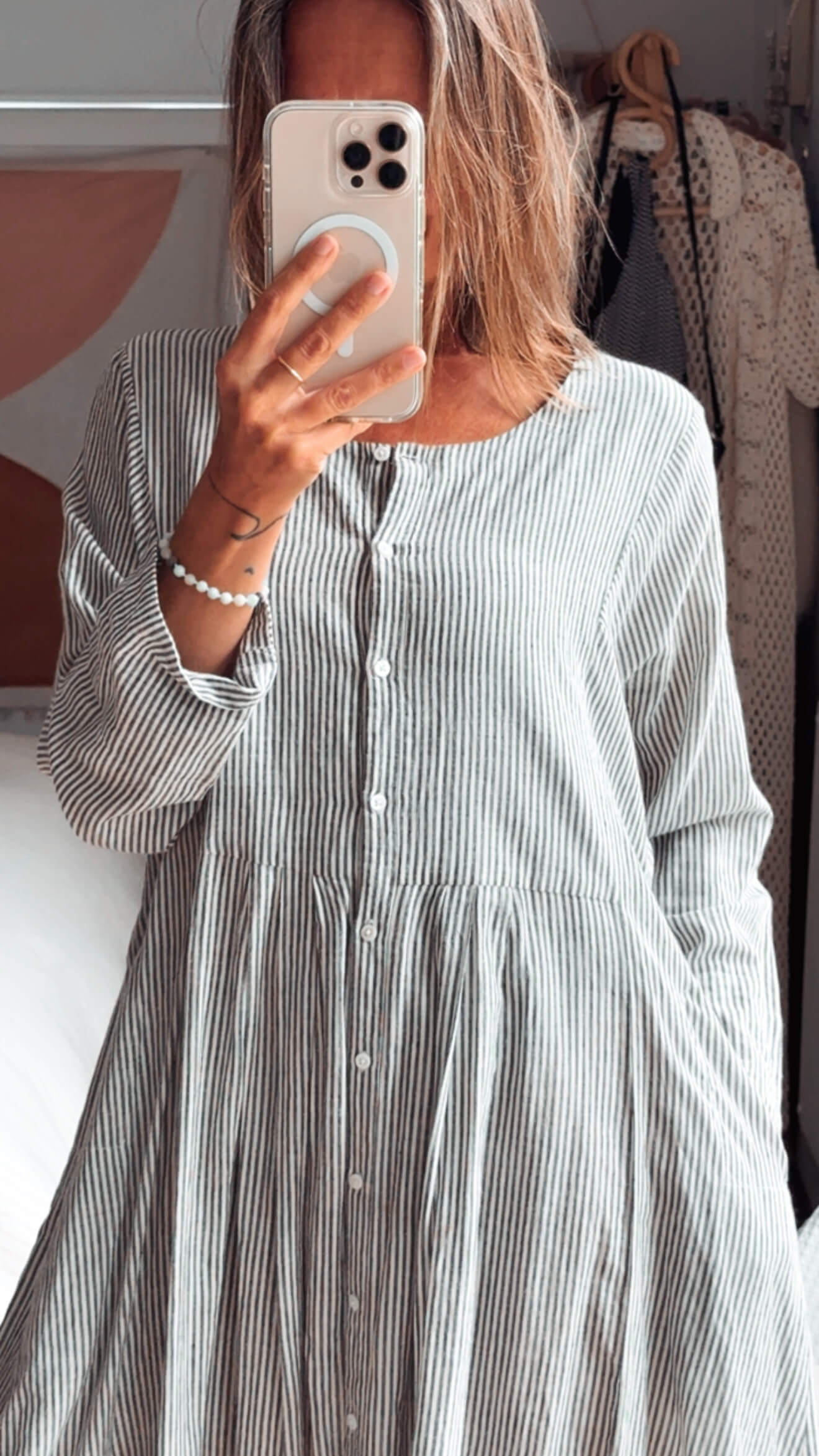 SOHAM DAVE // Grey Pinstripe Dress // S/M