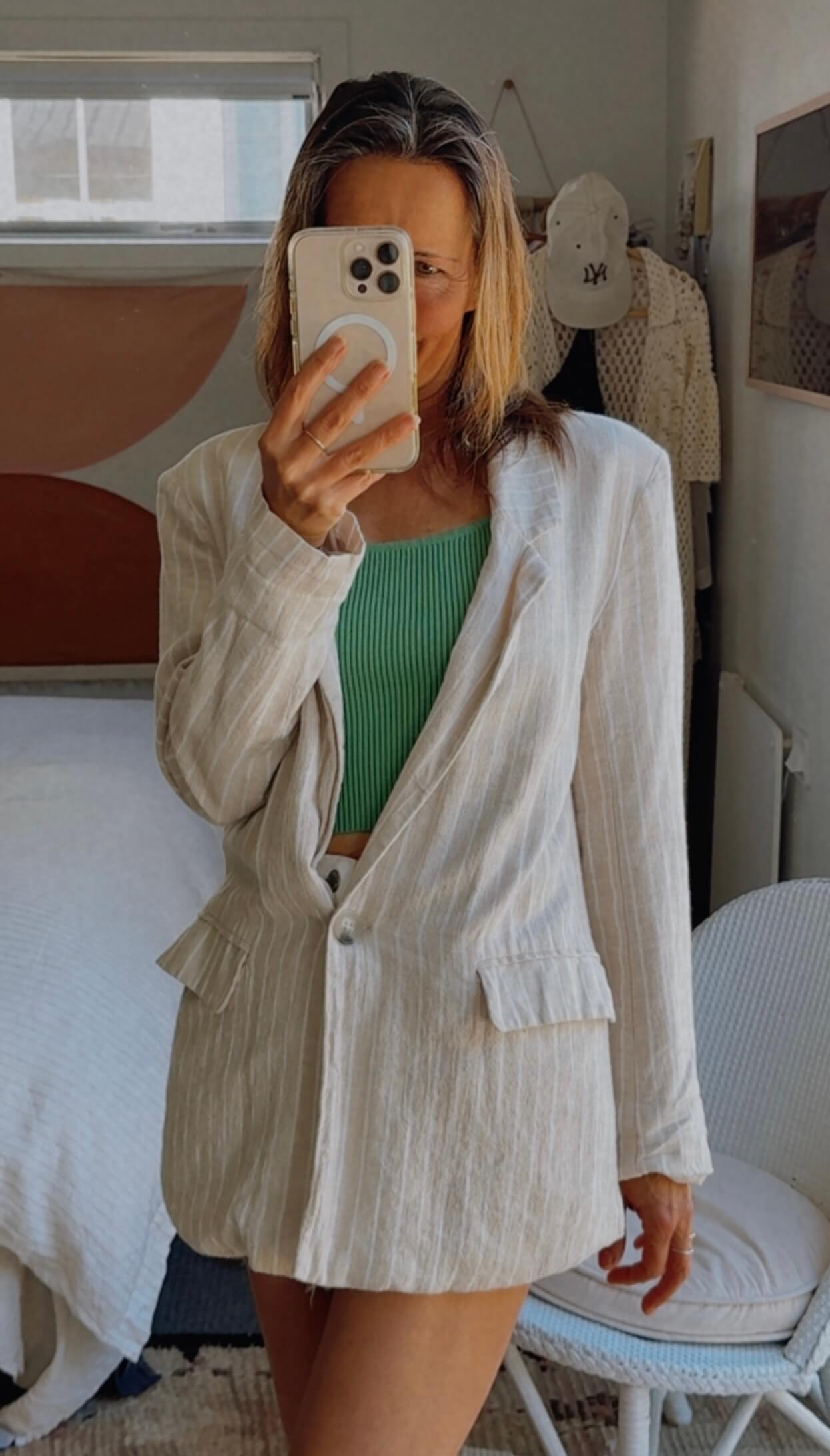 NO LABEL // Striped Linen Blazer // Medium