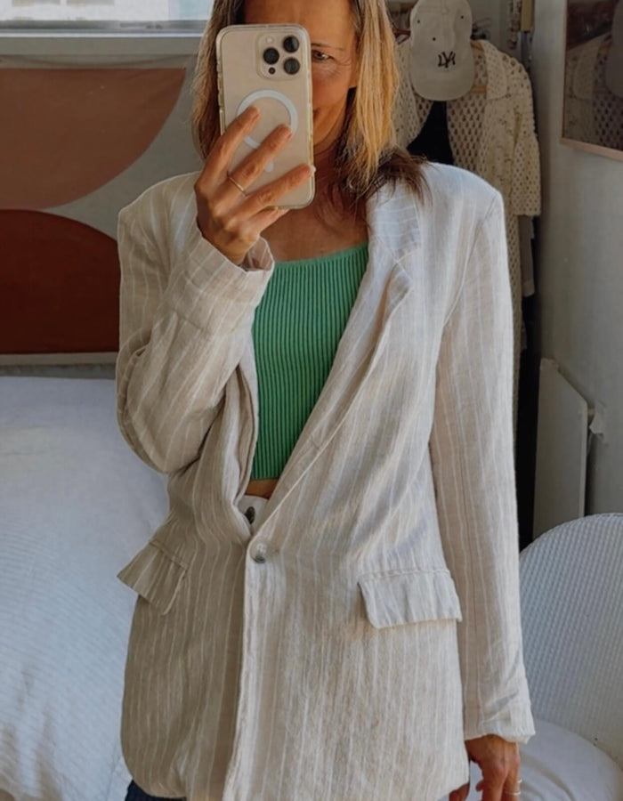 NO LABEL // Striped Linen Blazer // Medium