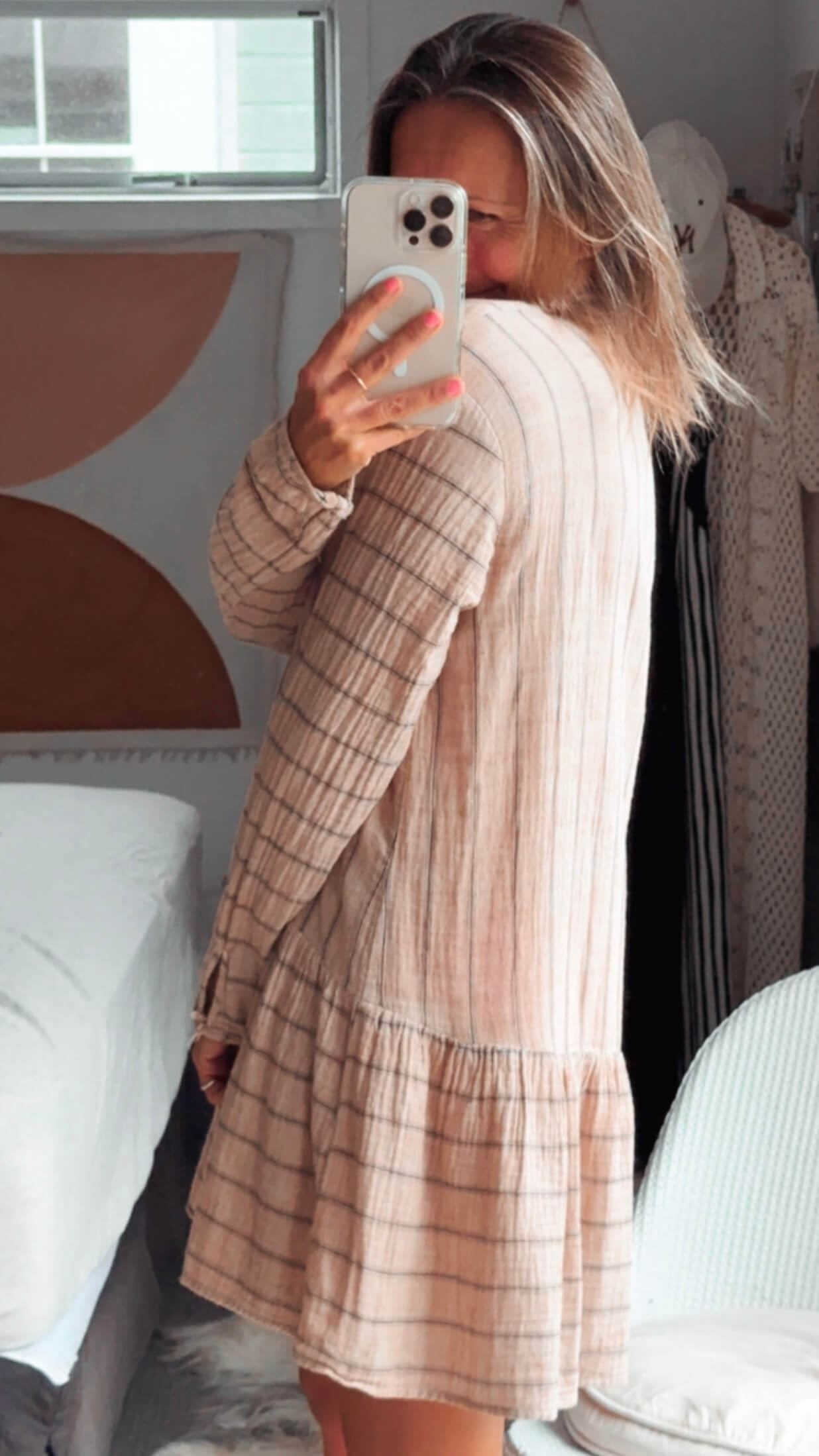 INDIKAH // Pink Pinstripe Shirtdress // Size 8