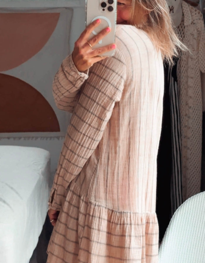 INDIKAH // Pink Pinstripe Shirtdress // Size 8