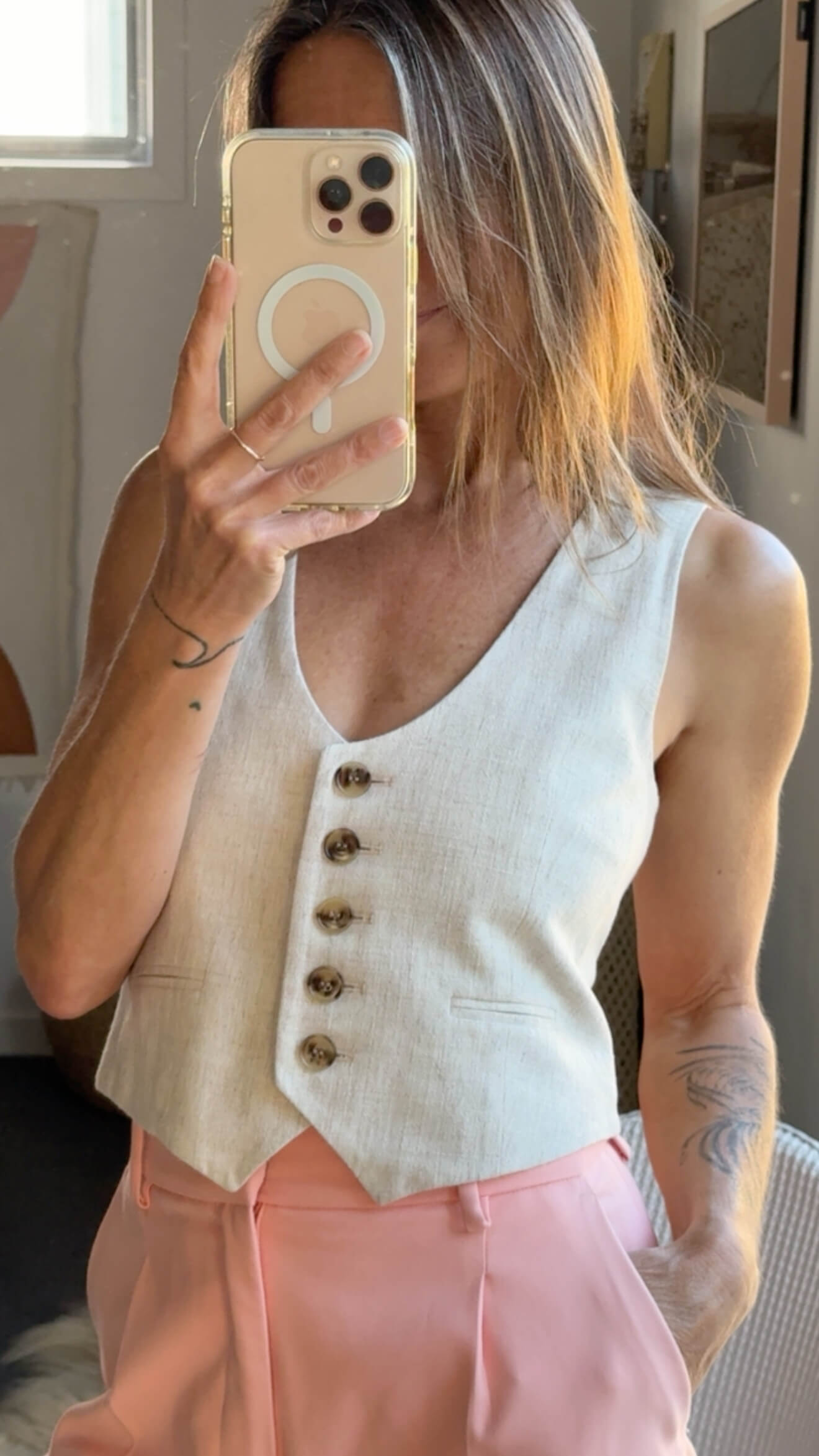 GLASSONS // Oatmeal Linen Vest // Size 6