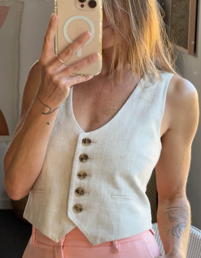 GLASSONS // Oatmeal Linen Vest // Size 6