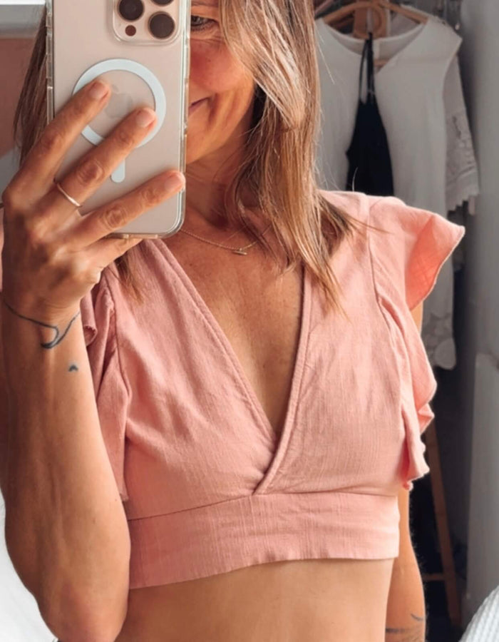 WHO I AM // Ruffle Crop Top // Dusty Pink // Size 8