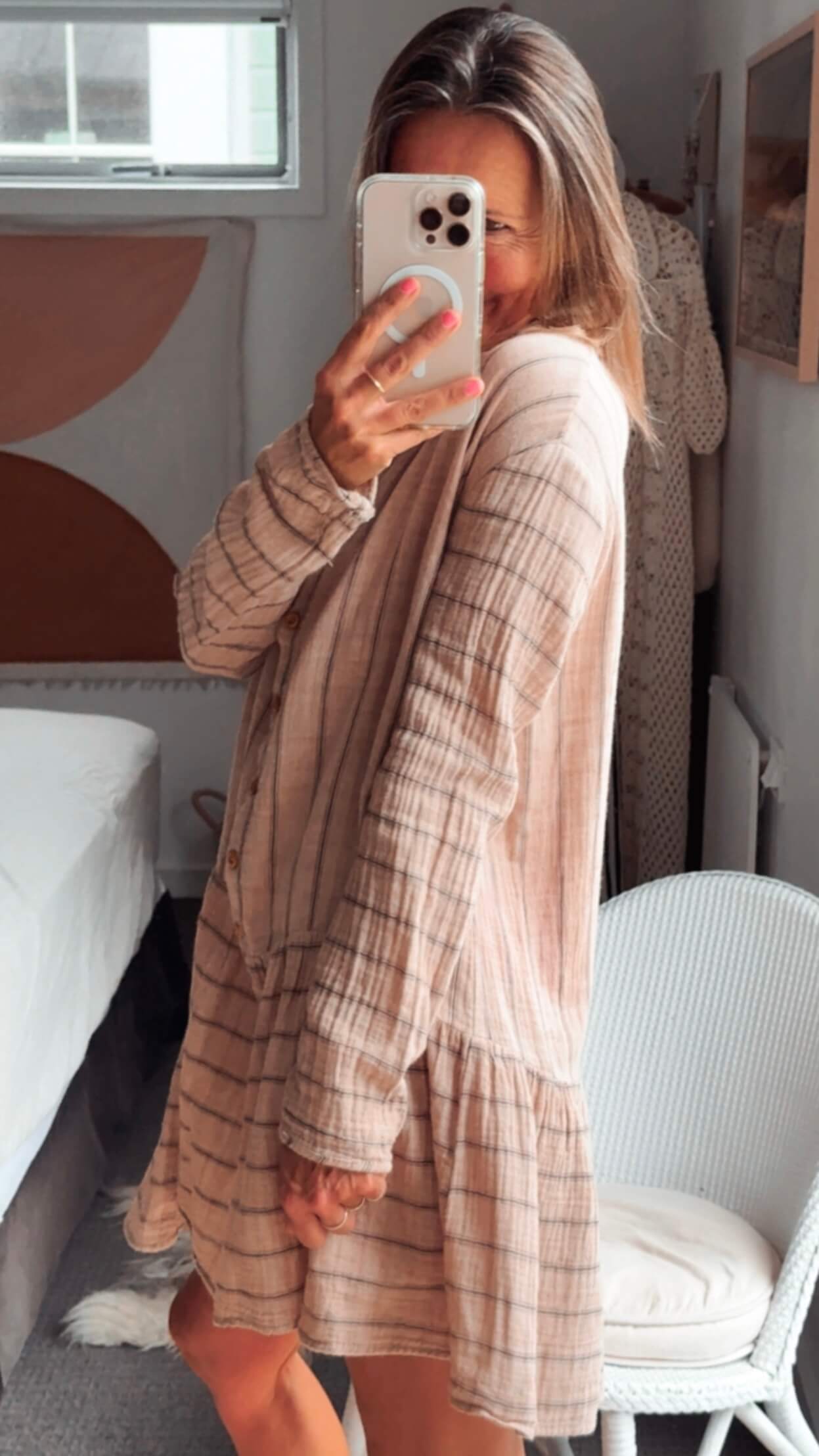 INDIKAH // Pink Pinstripe Shirtdress // Size 8