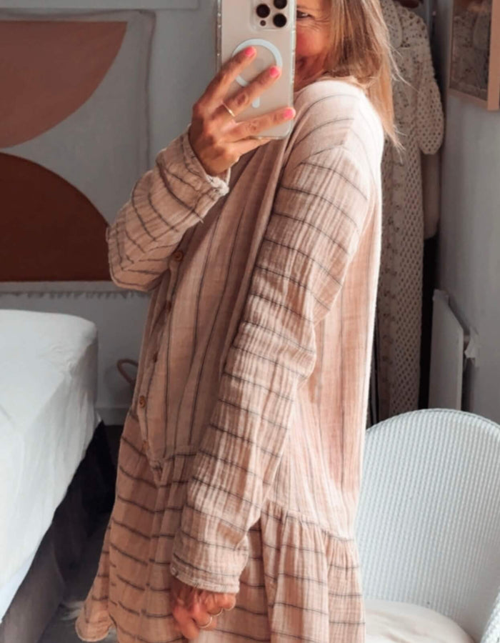 INDIKAH // Pink Pinstripe Shirtdress // Size 8