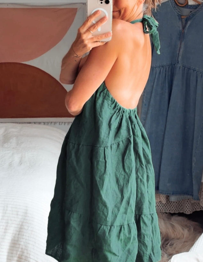 AERE // Linen Halter Dress // Green // Size 6