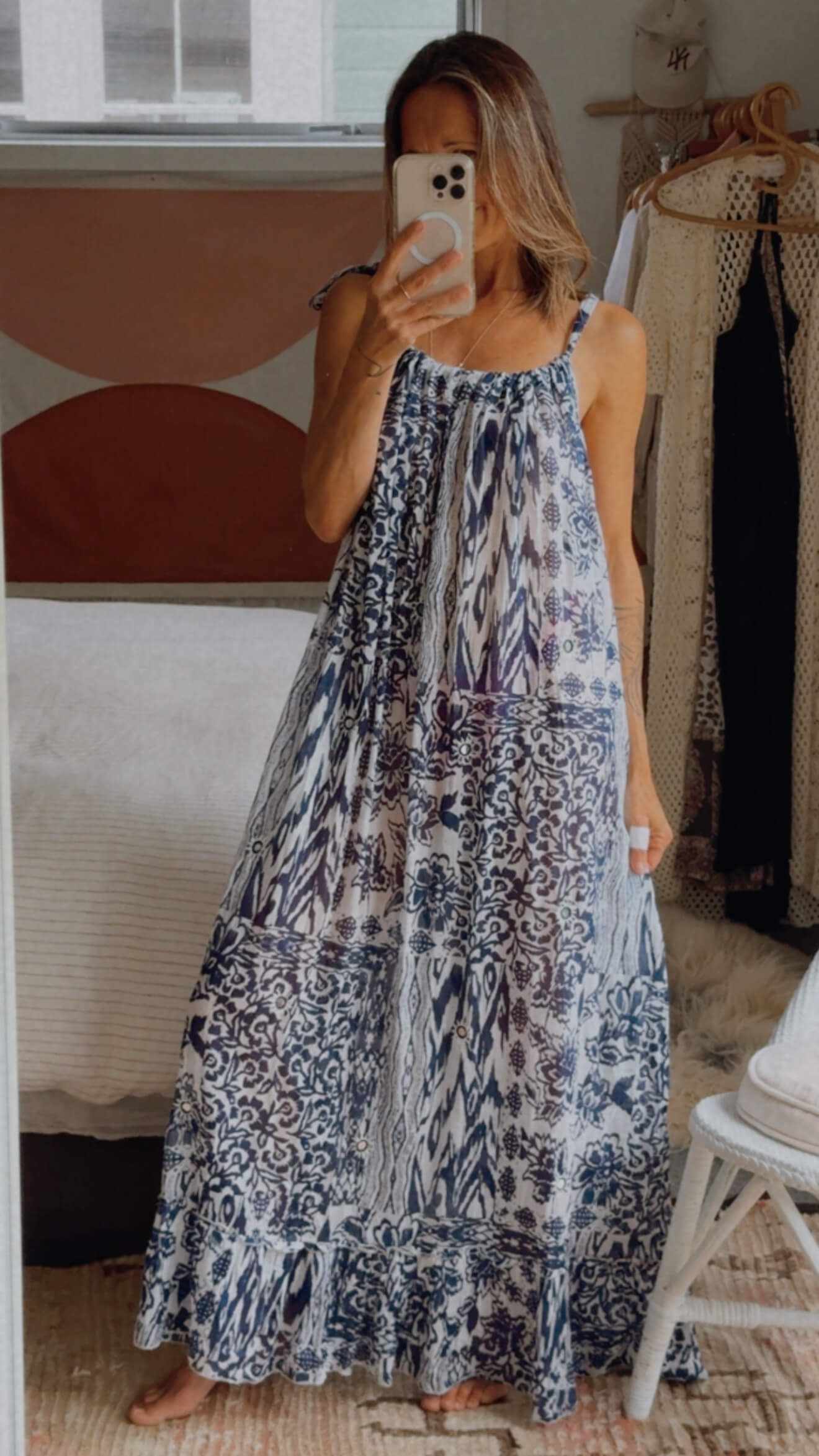 STELLA + GEMMA // Grecian Cotton Maxi // Navy/white // Small
