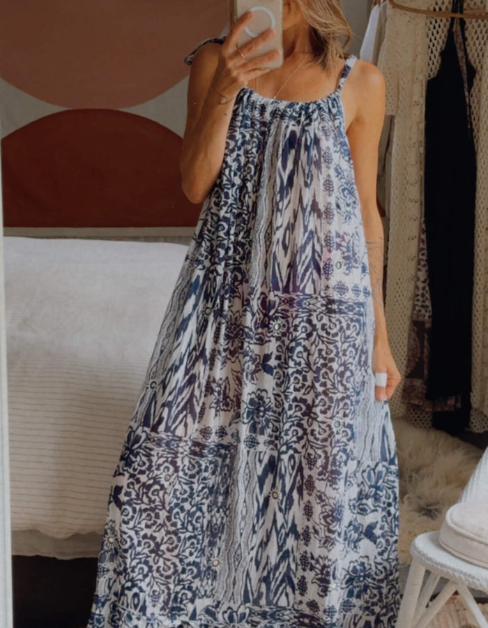 STELLA + GEMMA // Grecian Cotton Maxi // Navy/white // Small