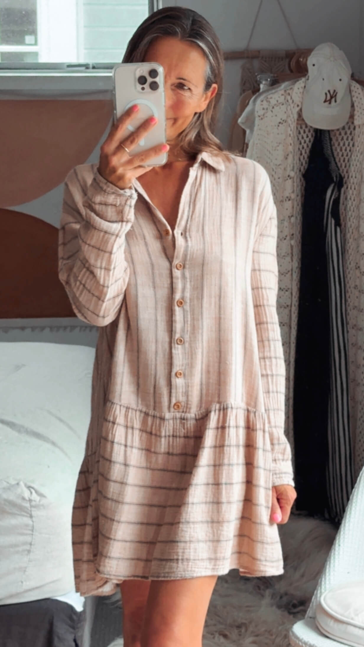 INDIKAH // Pink Pinstripe Shirtdress // Size 8