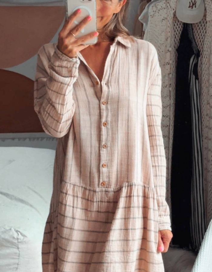 INDIKAH // Pink Pinstripe Shirtdress // Size 8