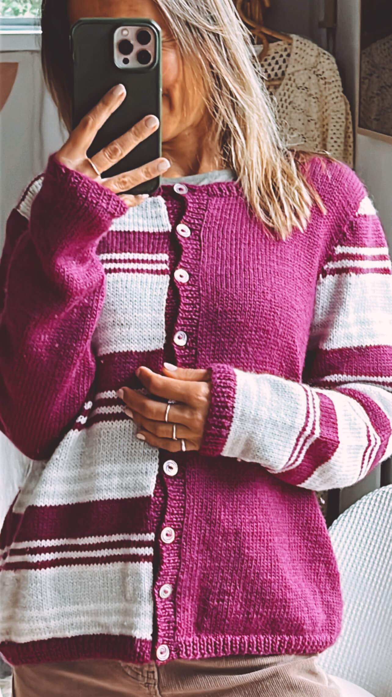 Fuschia Striped Woollen Cardi // Small