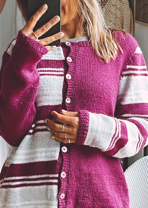 Fuschia Striped Woollen Cardi // Small