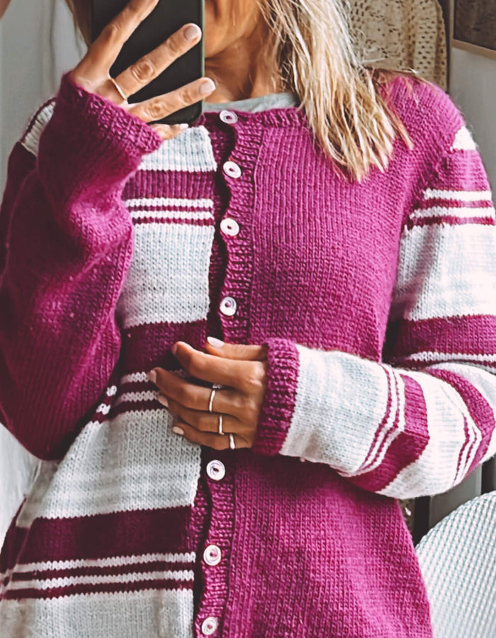 Fuschia Striped Woollen Cardi // Small