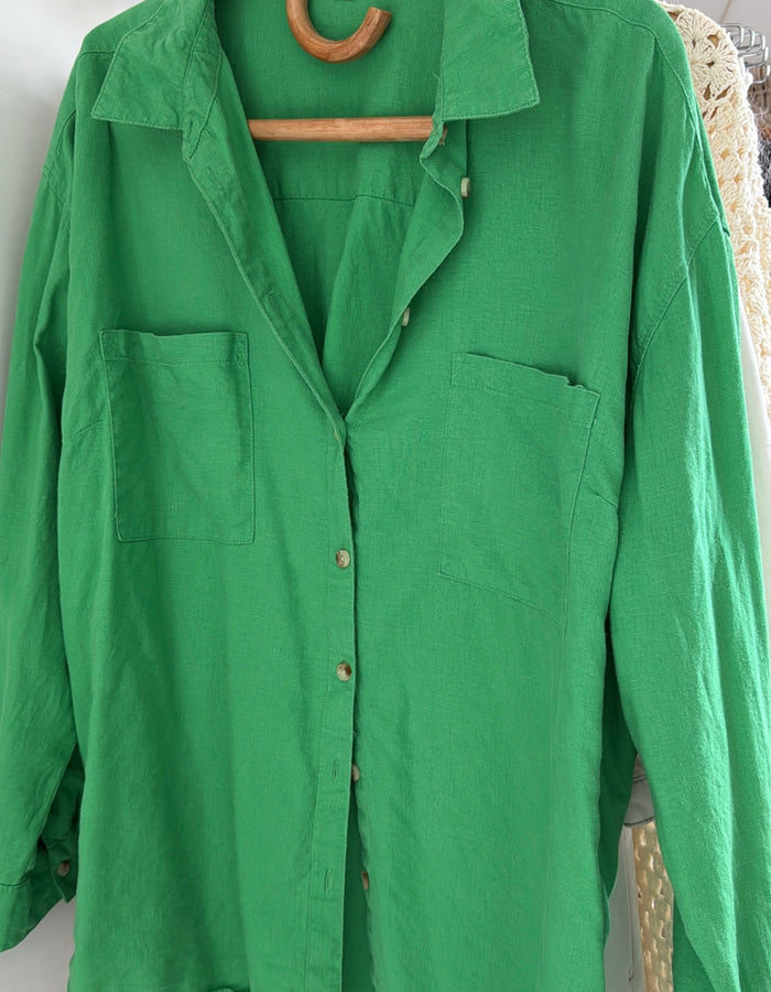 Linen Shirt // Parakeet Green // Free Size