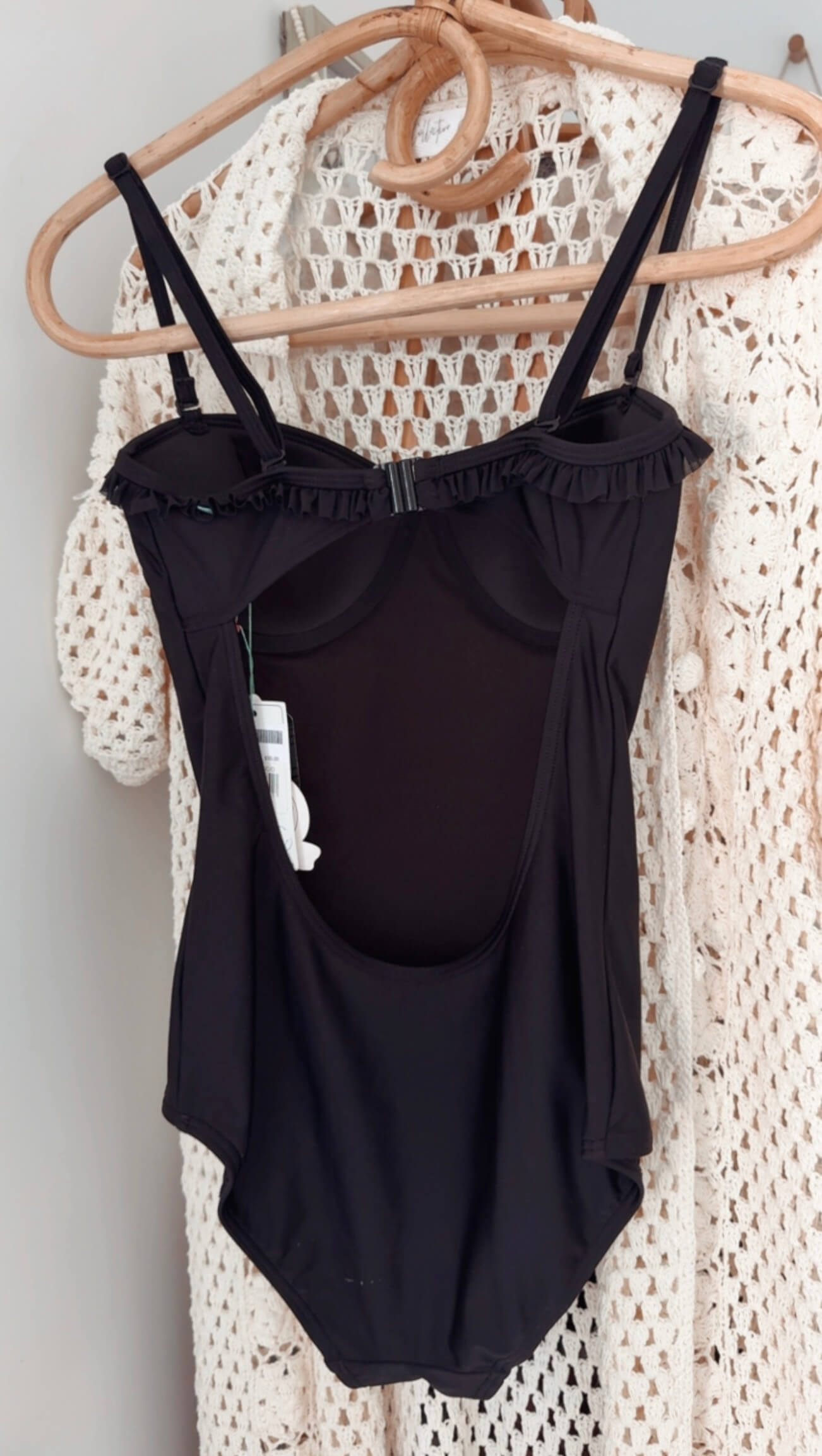 PIHA SWIMWEAR // Frill One Piece Swimsuit // Black // Size 8