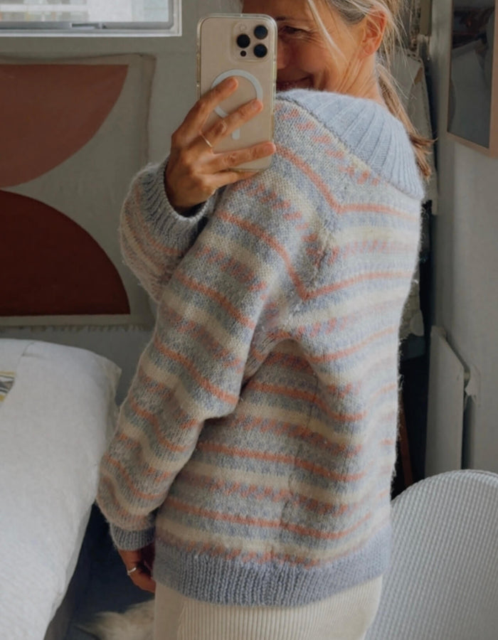 Hand-knitted Woollen Cardi // Duck Egg Blue/Pink/Cream // Free Size