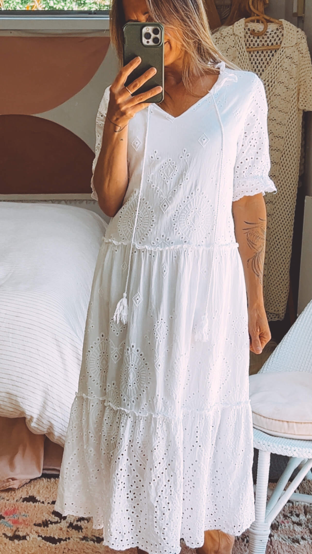 White Cotton Broderie Anglaise Dress // Small