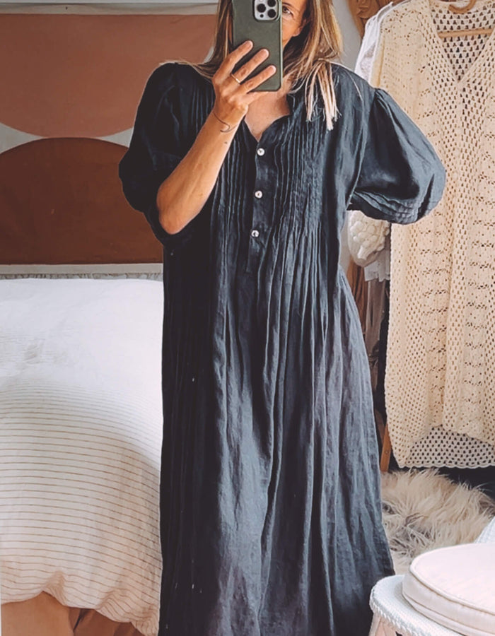 Fabrik Black Linen Maxi Dress // XL