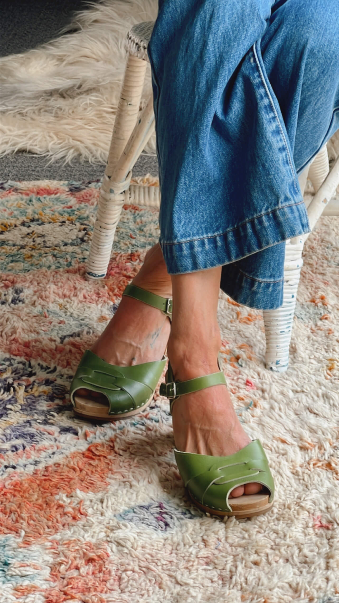 Swedish Hasbeens // Toffel Green Wooden-Heeled Clogs // EUR 41