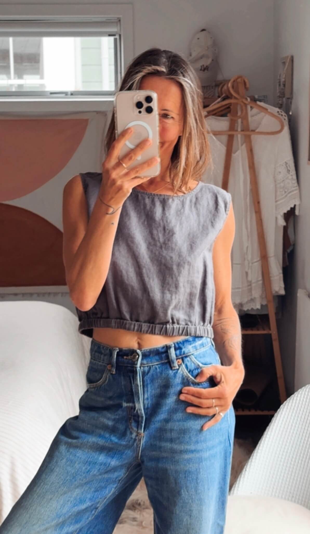 DISSH // Dylan Ink Linen Crop Top // S/M