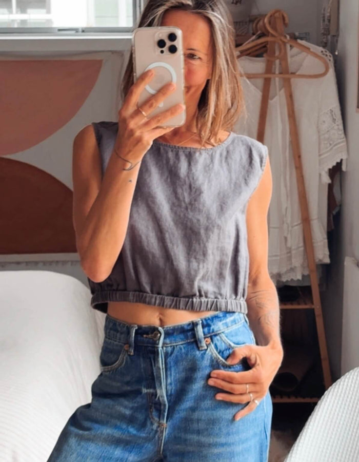 DISSH // Dylan Ink Linen Crop Top // S/M