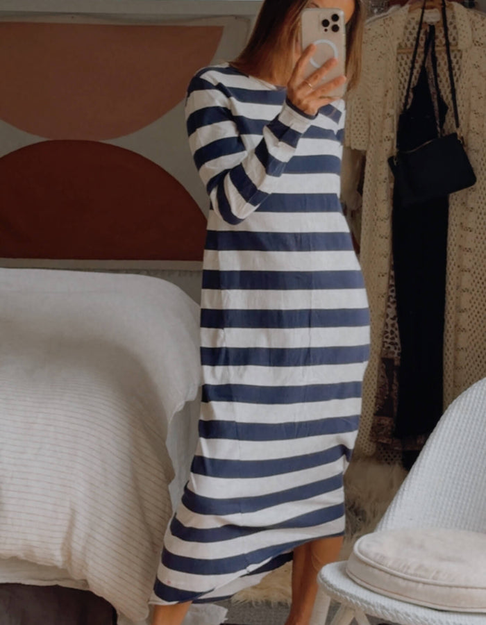 CAMILLA AND MARC // Maxi Tee Shirt Dress // Navy-White Stripe // S/M
