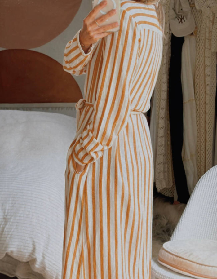 HARTFORD (France) // Striped Shirt Dress // Terracotta/Cream // Small (8-10)
