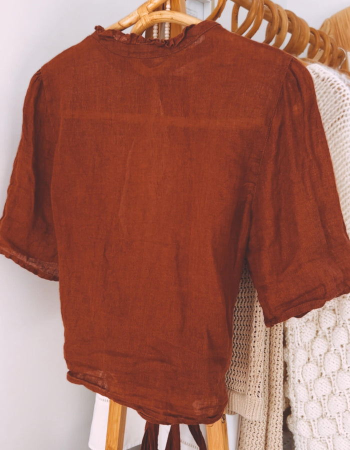 Max Linen Wrap Blouse - Rust // size 10