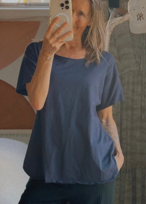 STAPLE + CLOTH // Navy Boat Neck Tee // Small