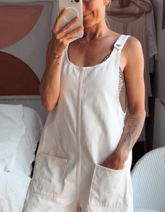 MONKi // Denim Pinafore Romper // Fresh Baby Pink // XS/S