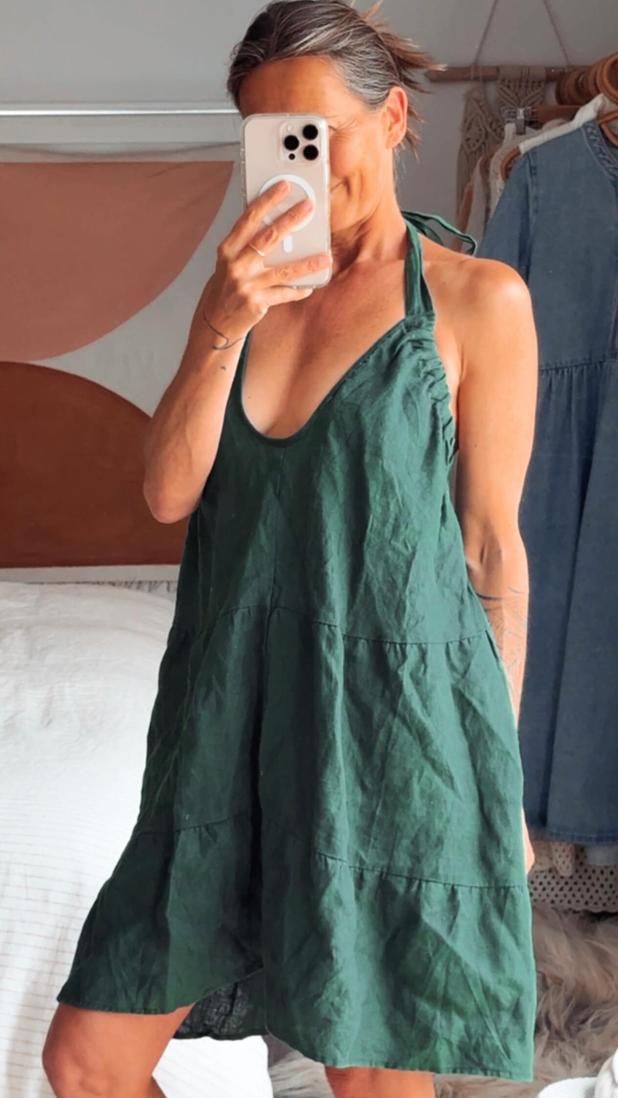 AERE // Linen Halter Dress // Green // Size 6