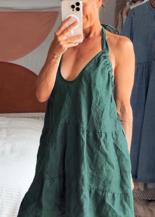 AERE // Linen Halter Dress // Green // Size 6