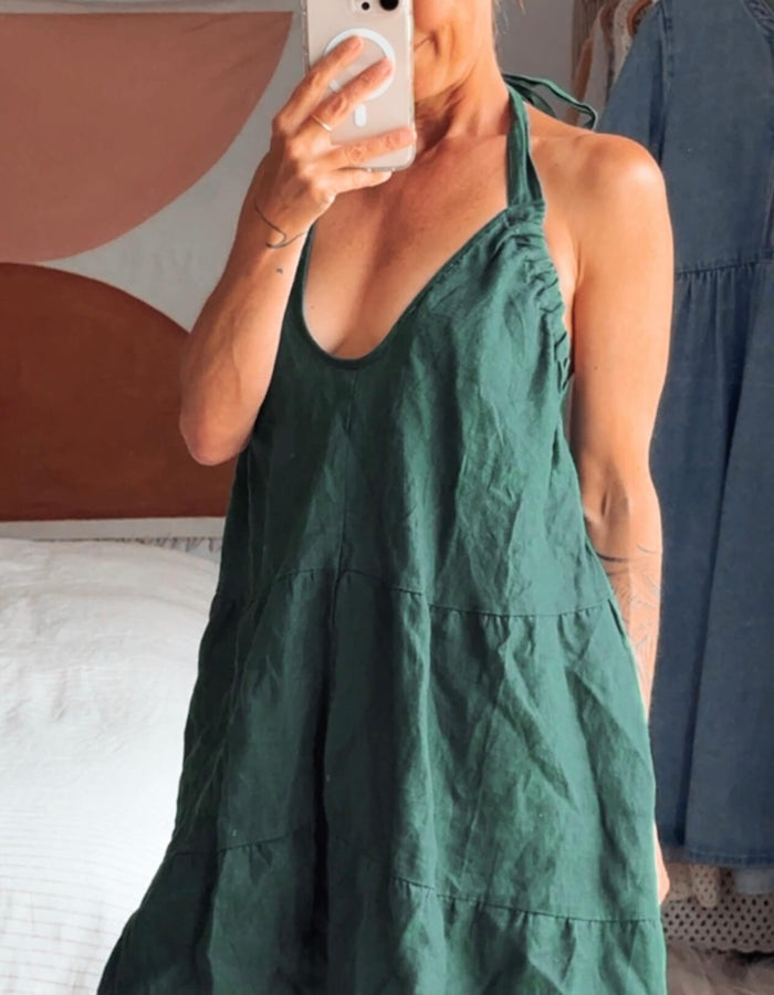 AERE // Linen Halter Dress // Green // Size 6