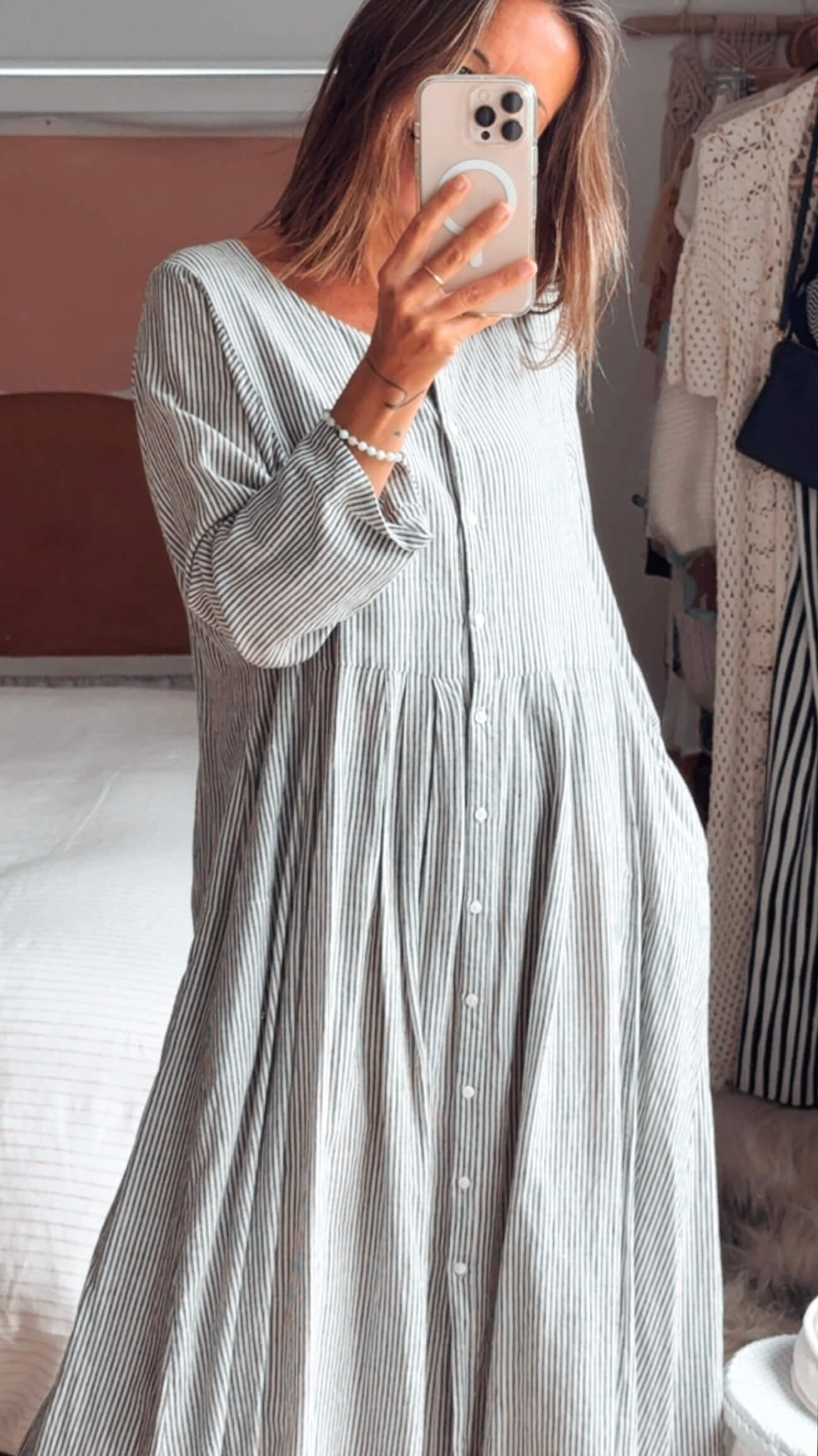 SOHAM DAVE // Grey Pinstripe Dress // S/M
