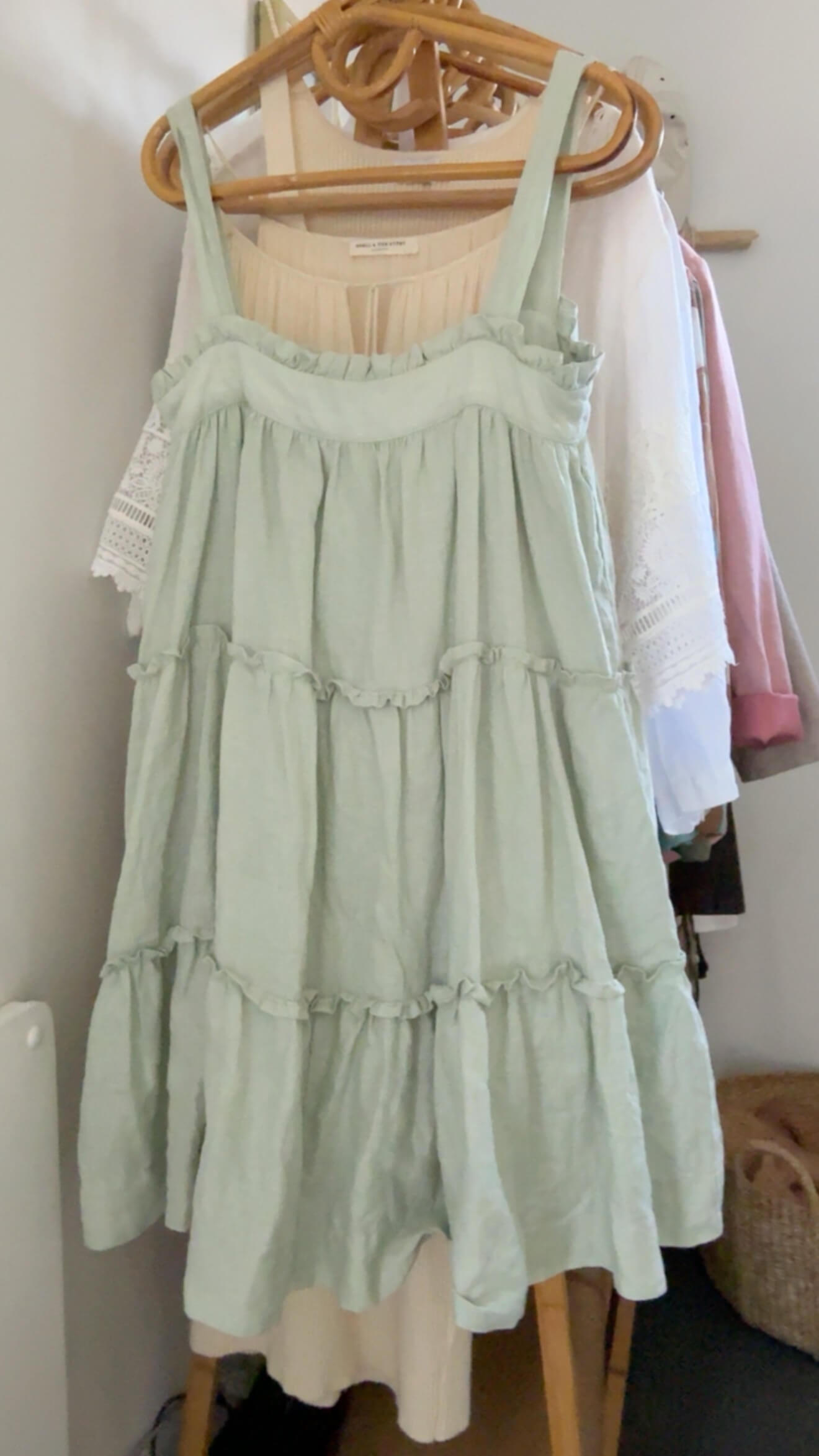 BLAK // Tiered Linen Mini Dress // Sage // Size 8