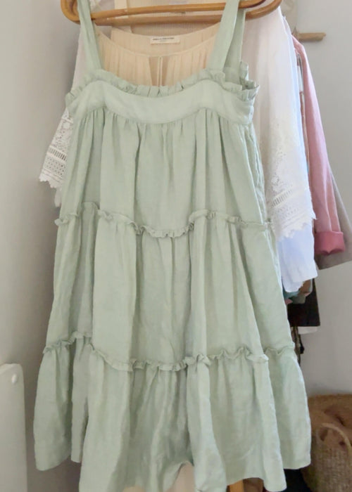 BLAK // Tiered Linen Mini Dress // Sage // Size 8