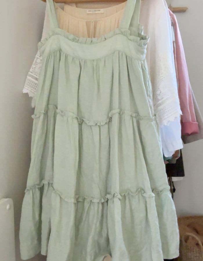 BLAK // Tiered Linen Mini Dress // Sage // Size 8