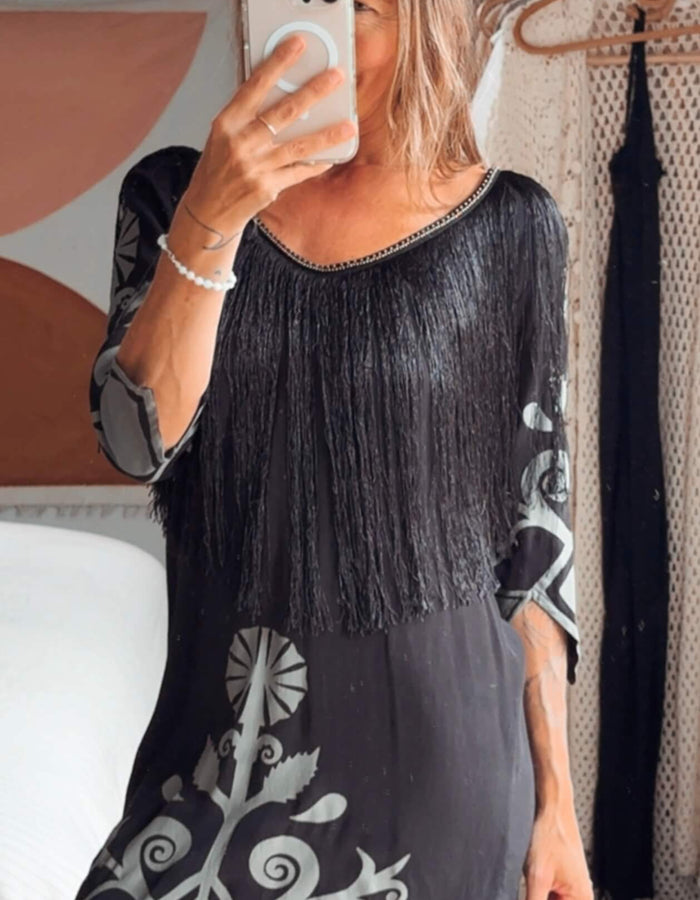 SPELL & THE GYPSY COLLECTIVE // Wild Horses Fringe Dress // Black // Size 8
