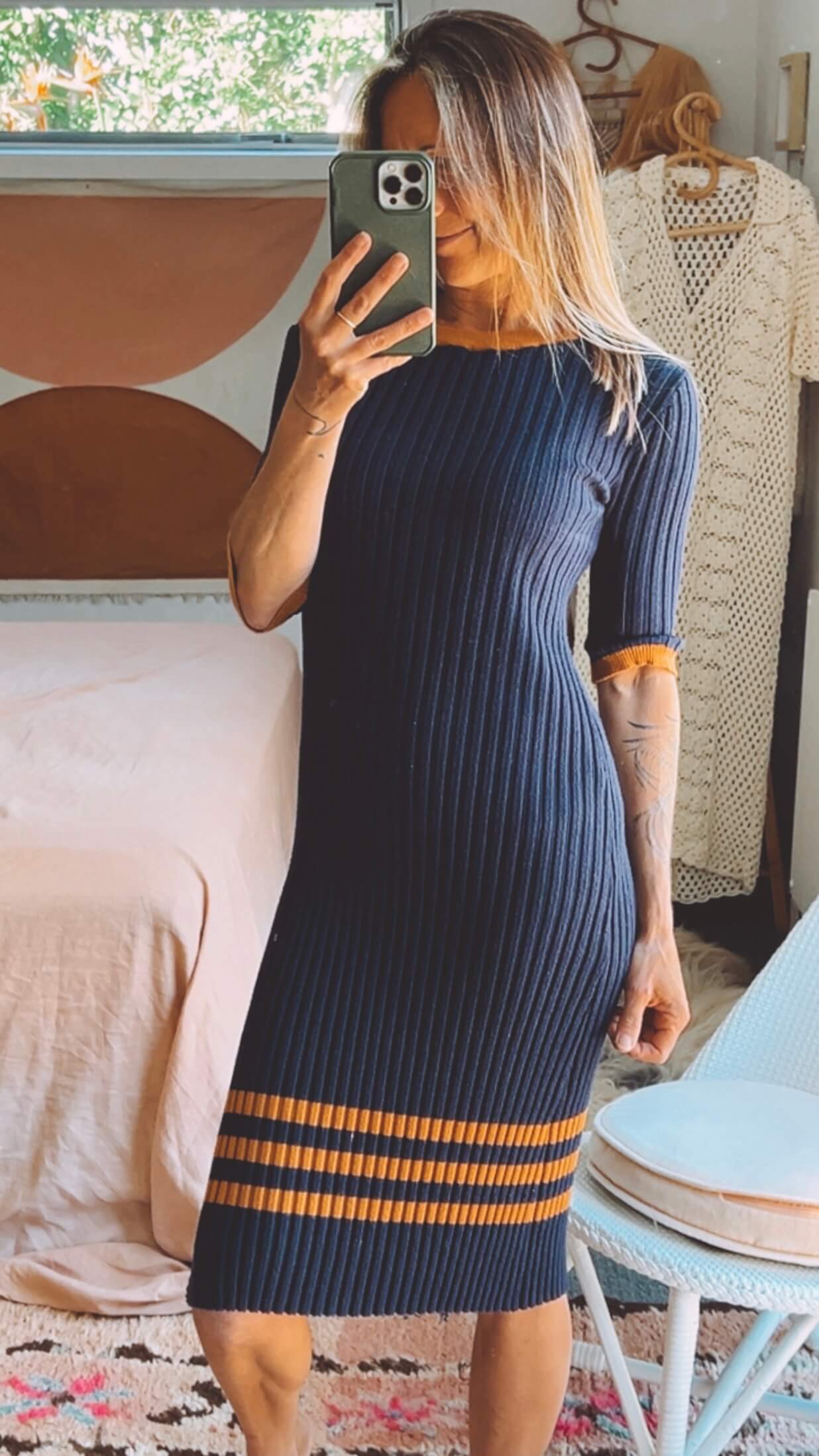 Navy Knitted Dress by Roolee // Medium