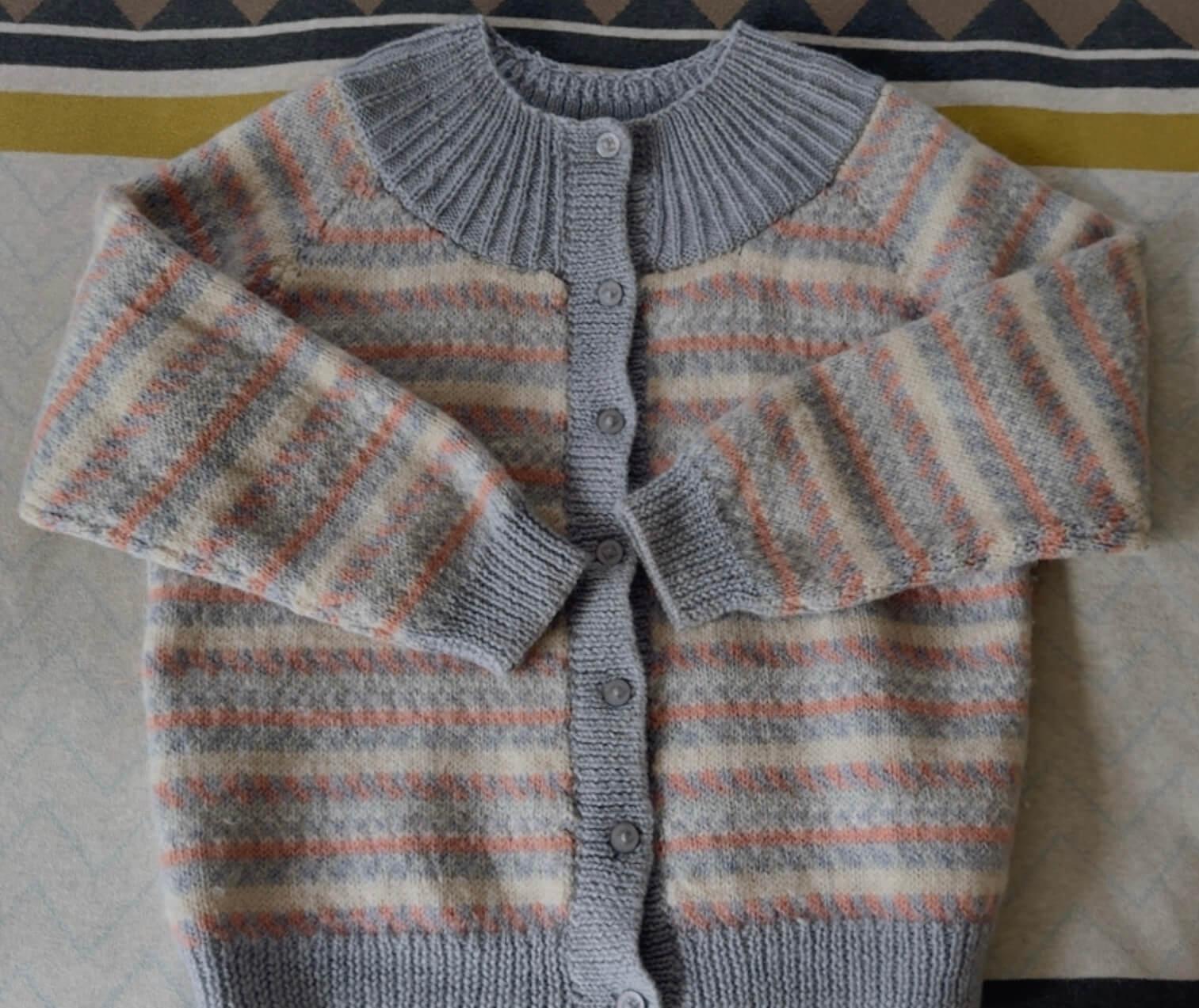 Hand-knitted Woollen Cardi // Duck Egg Blue/Pink/Cream // Free Size