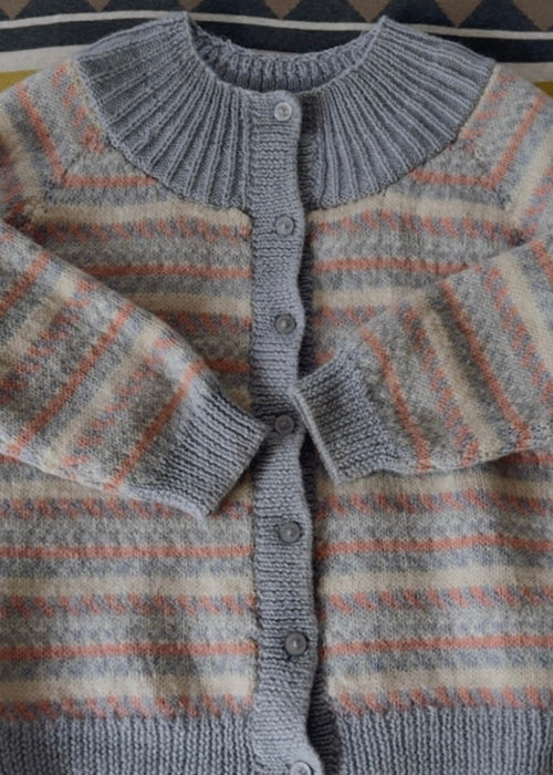 Hand-knitted Woollen Cardi // Duck Egg Blue/Pink/Cream // Free Size