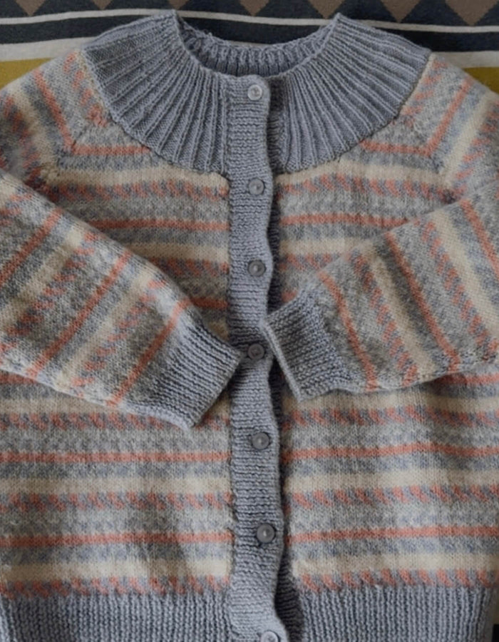 Hand-knitted Woollen Cardi // Duck Egg Blue/Pink/Cream // Free Size